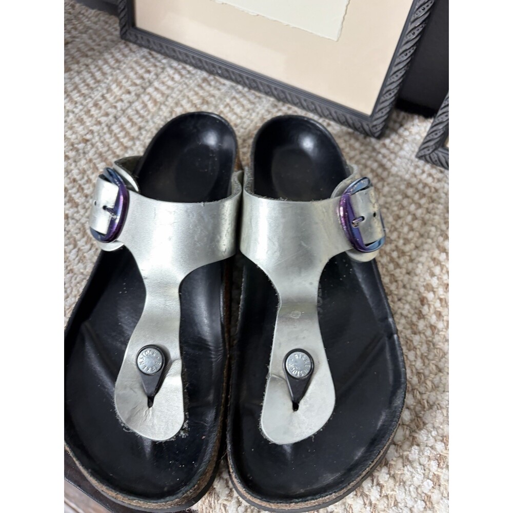 Birkenstock Womens Gizeh Thong Sandals Metallic Silver US8/EU38 Wide/Regular Fit